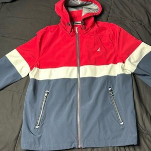 Nautica: Red, White and Blue Striped Zip-Up Windbreaker